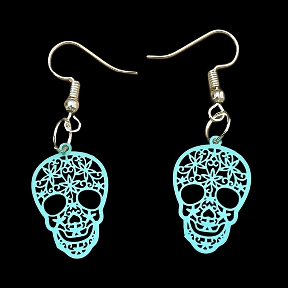 Mint Green Skull Earrings - Picture 2 of 2